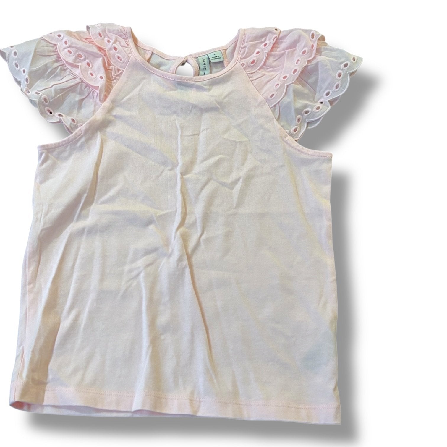 Size 8 Janie and Jack light pink sleeveless shirt w/ eyelet sleeves Default Title / 8 / Girl