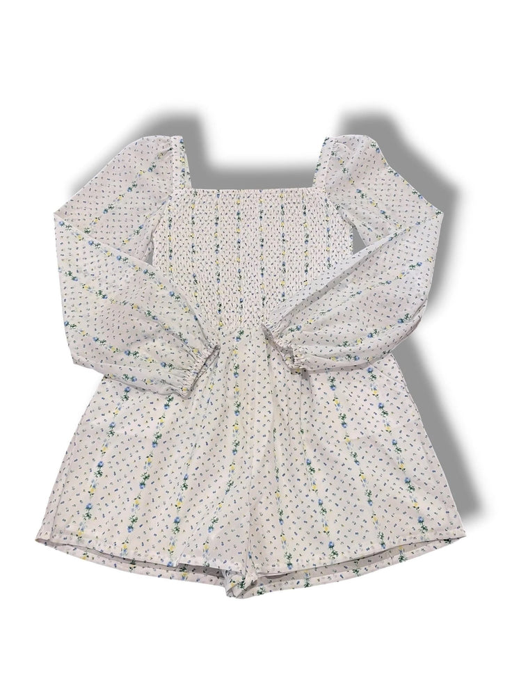 Size 8 Janie and Jack white smocked romper w/ blue/yellow flowers Default Title / 8 / Girl