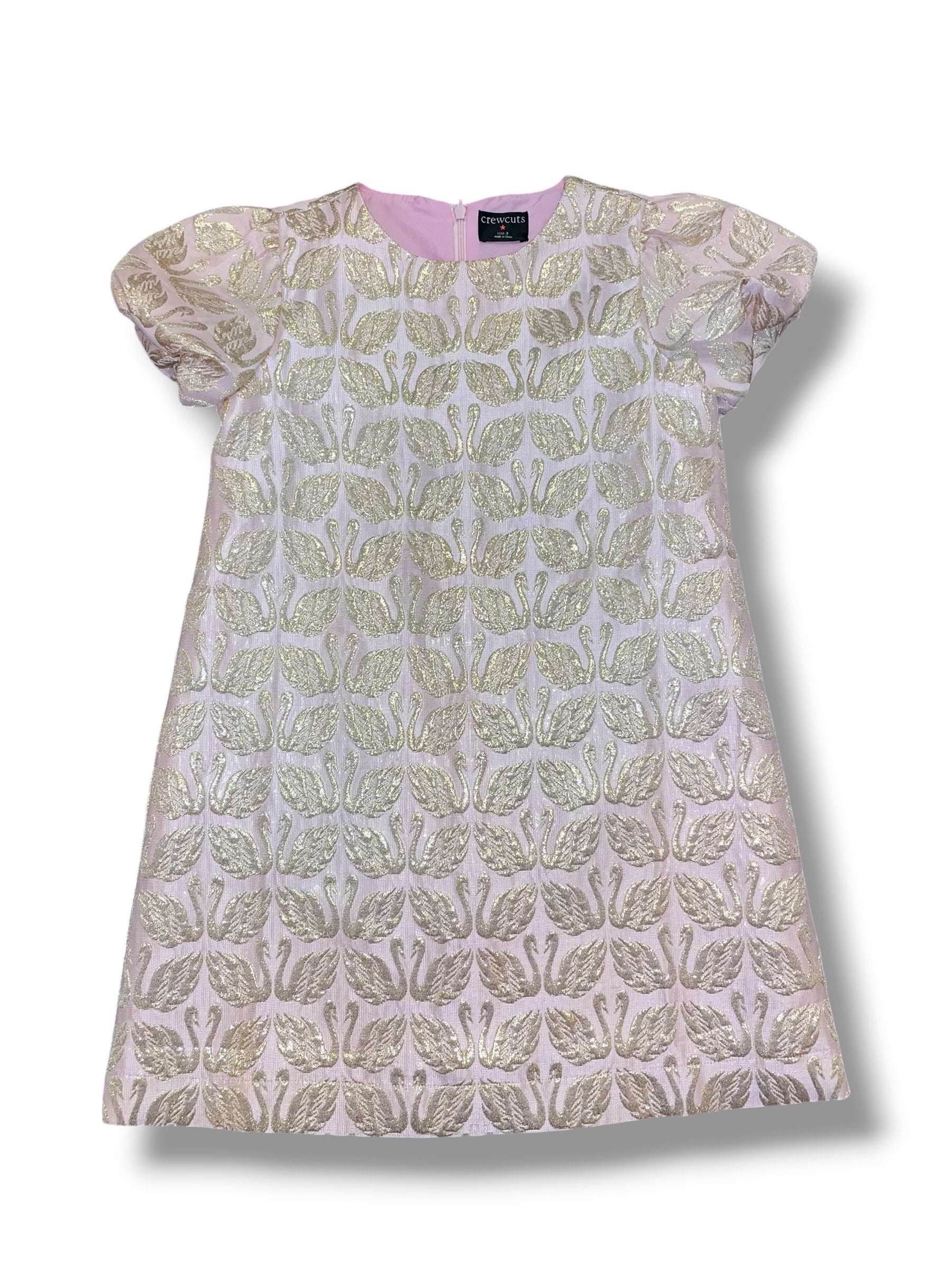 Size 8 Crewcuts shimmery pink cap-sleeve dress w/ gold swans Default Title / 8 / Girl