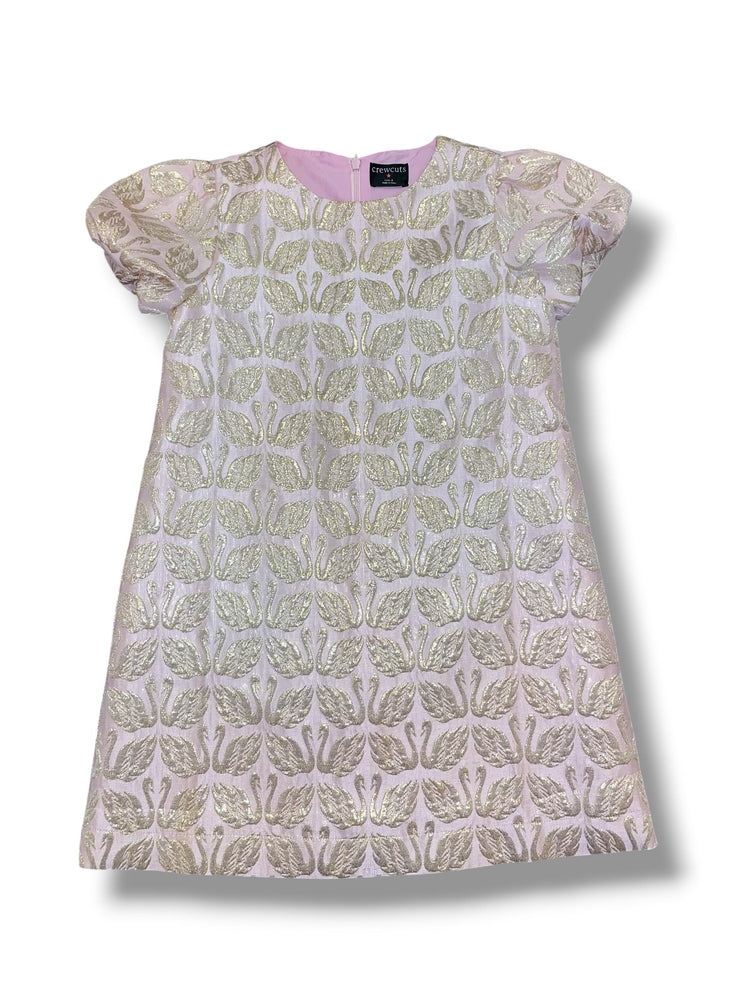 Size 8 Crewcuts shimmery pink cap-sleeve dress w/ gold swans Default Title / 8 / Girl