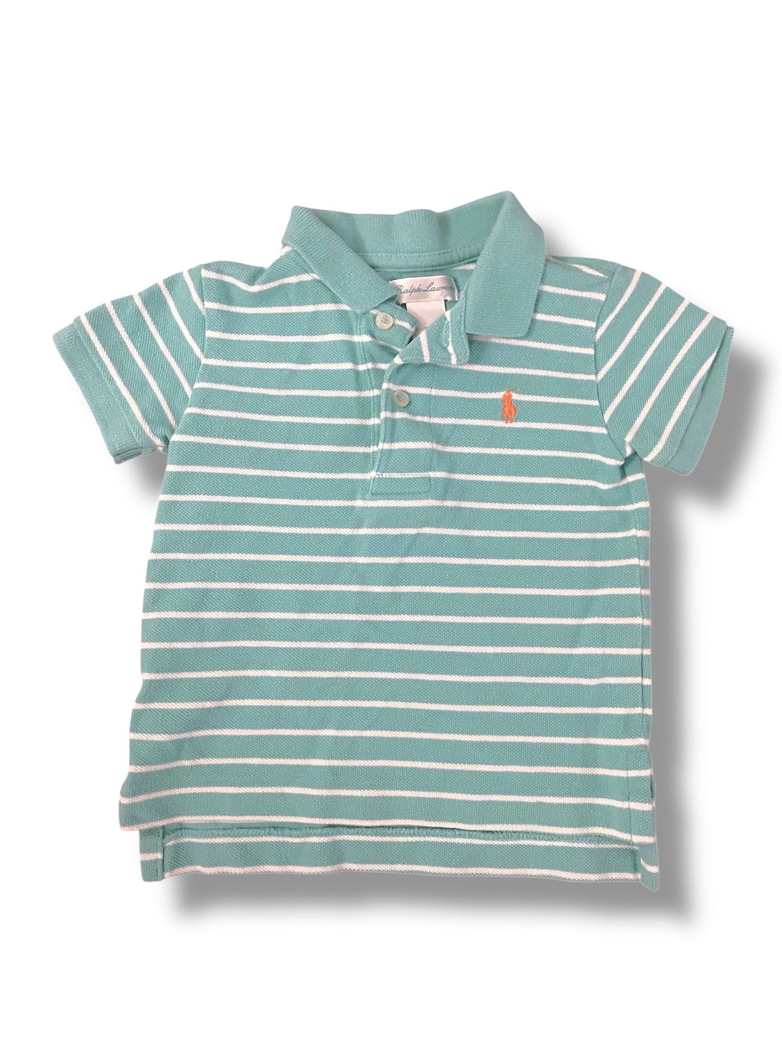 Size 12 Month Ralph Lauren blue and white striped polo with orange logo Default Title / 12 / Boy