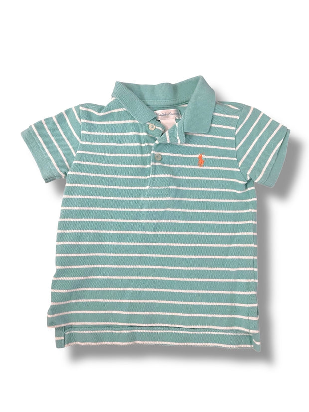 Size 12 Month Ralph Lauren blue and white striped polo with orange logo Default Title / 12 / Boy