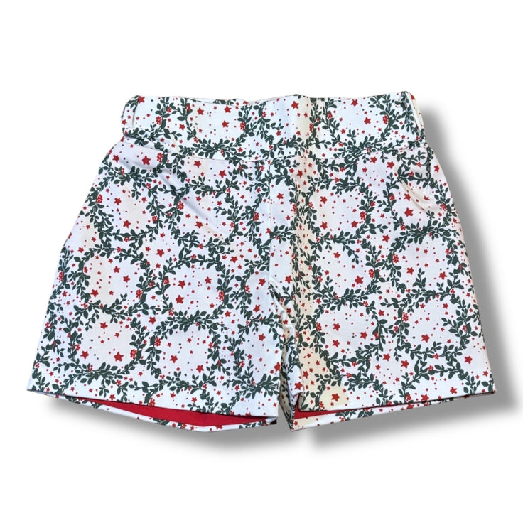 Size 6-12 month Henry Duvall white shorts w/ green wreaths, red holiday pattern Default Title / 6-12 month / Boy