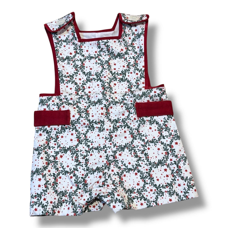 Size 6-12 month Henry Duvall white Jon Jon w/ green/red Christmas wreath pattern, red velvet trim Default Title / 6-12 month / Boy