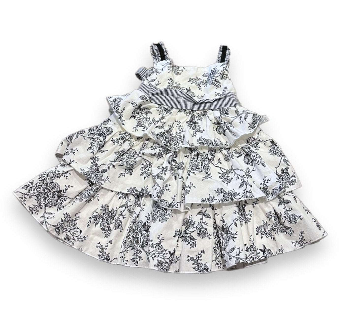 Size 24 month Maggie and Zoe black and white toile tiered tank dress, sash Default Title / 2 / Girl