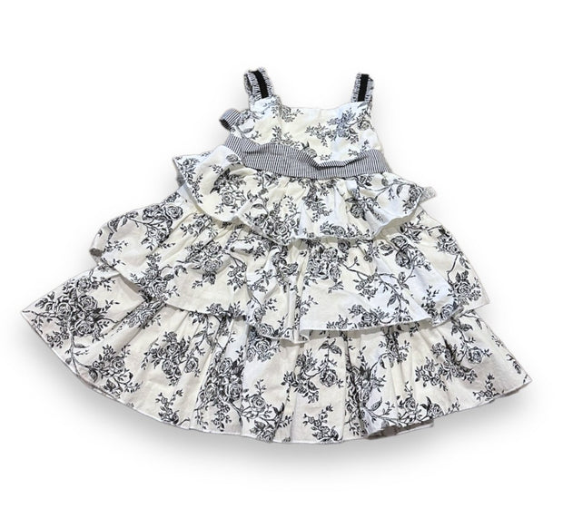 Size 24 month Maggie and Zoe black and white toile tiered tank dress, sash Default Title / 2 / Girl