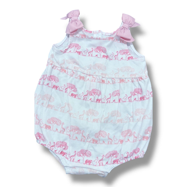Size 6-12 month Janie and jack white knit bubble with pink safari animals with pink bows on shoulders Default Title / 6-12 month / Girl
