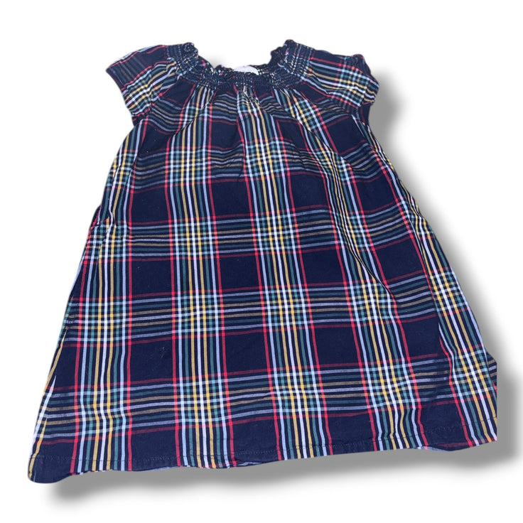 Size 5 Hanna Andersson navy cap-sleeve dress w/ red/white/green/yellow plaid Default Title / 5 / Girl