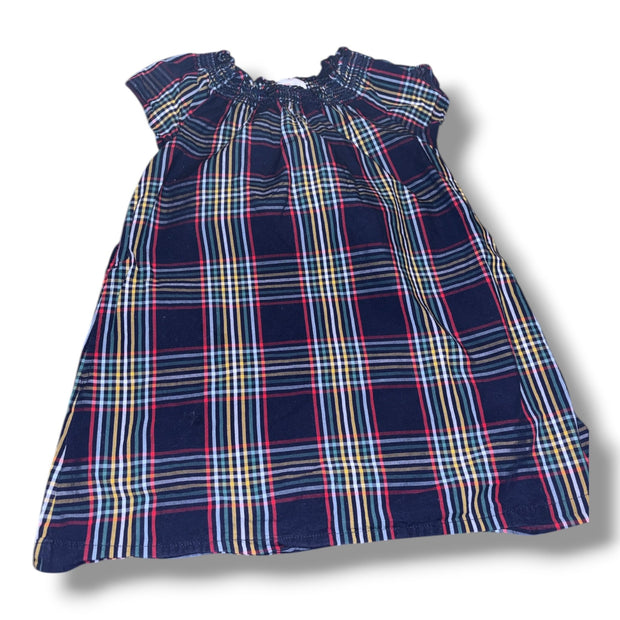 Size 5 Hanna Andersson navy cap-sleeve dress w/ red/white/green/yellow plaid Default Title / 5 / Girl