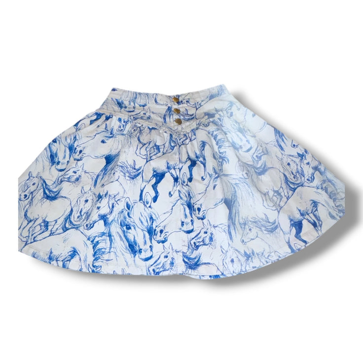 Size 12 Molo white denim skirt w/ blue horses, 3 gold buttons Default Title / 12 / Girl