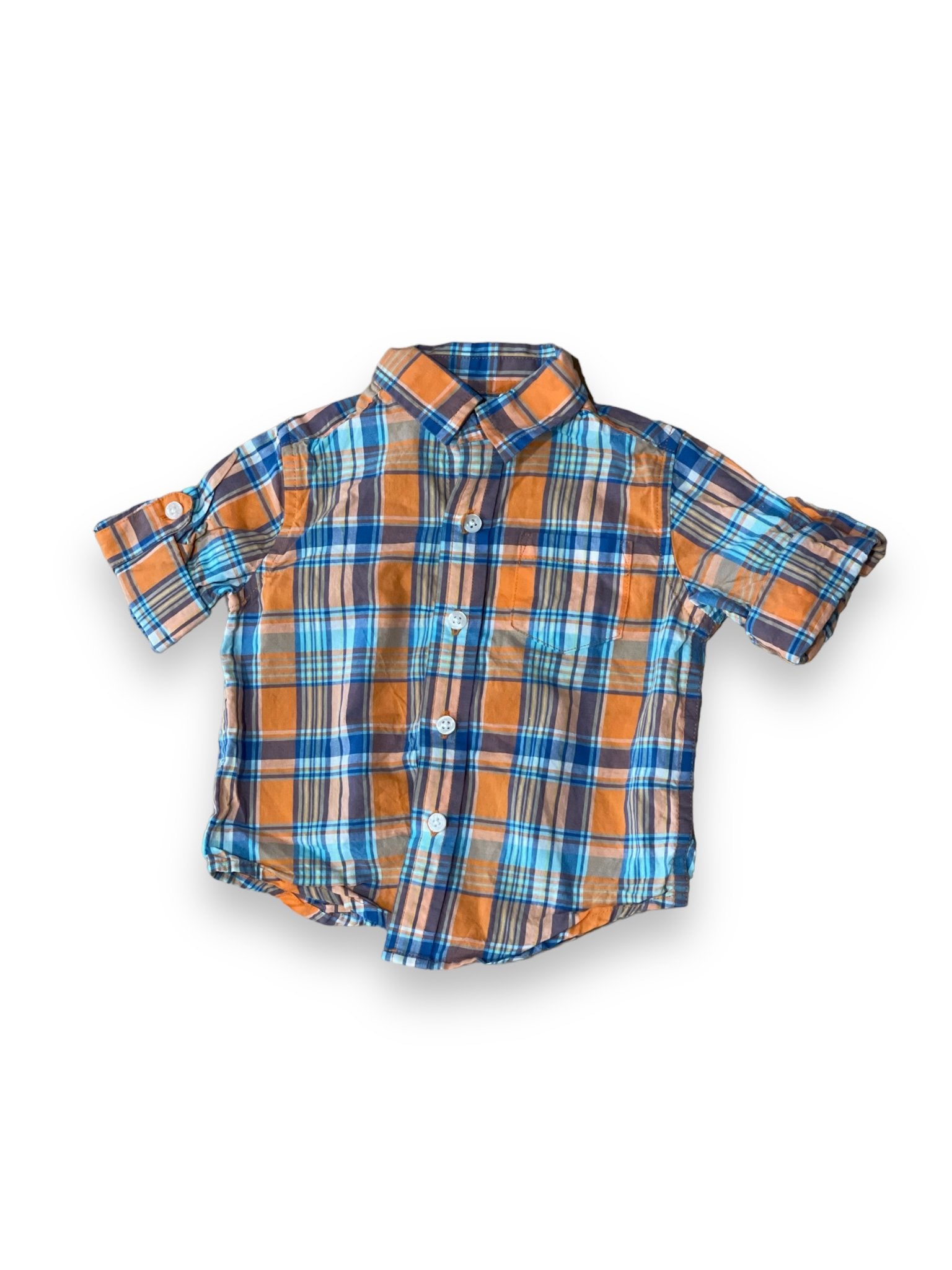 Size 3-6 months Janie and Jack orange plaid short sleeve button up Default Title / 3-6 month / Boy