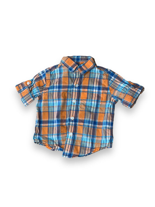 Size 3-6 months Janie and Jack orange plaid short sleeve button up Default Title / 3-6 month / Boy