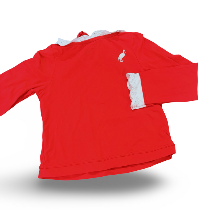 Size 2 TBBC red rash guard with white eyelet trim Default Title / 2 / -