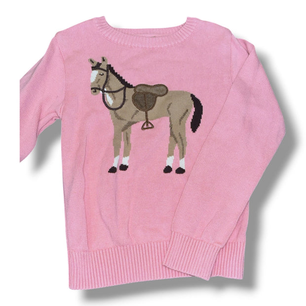 Size 8 EH Classic pink crewneck sweater w/ brown horse Default Title / 8 / Girl