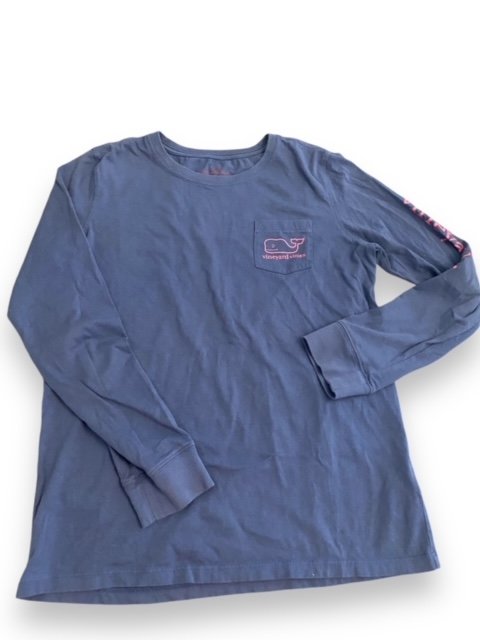 Size 14 Vineyard Vines navy long sleeve shirt with pink whale Default Title / 14 / Girl