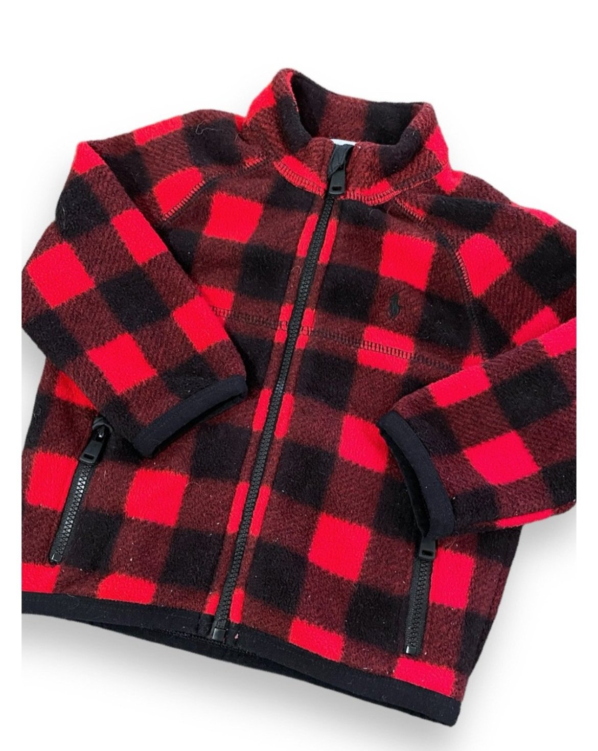 Size 12 month Ralph Lauren red/black buffalo check fleece quarter zip Default Title / 12 / -