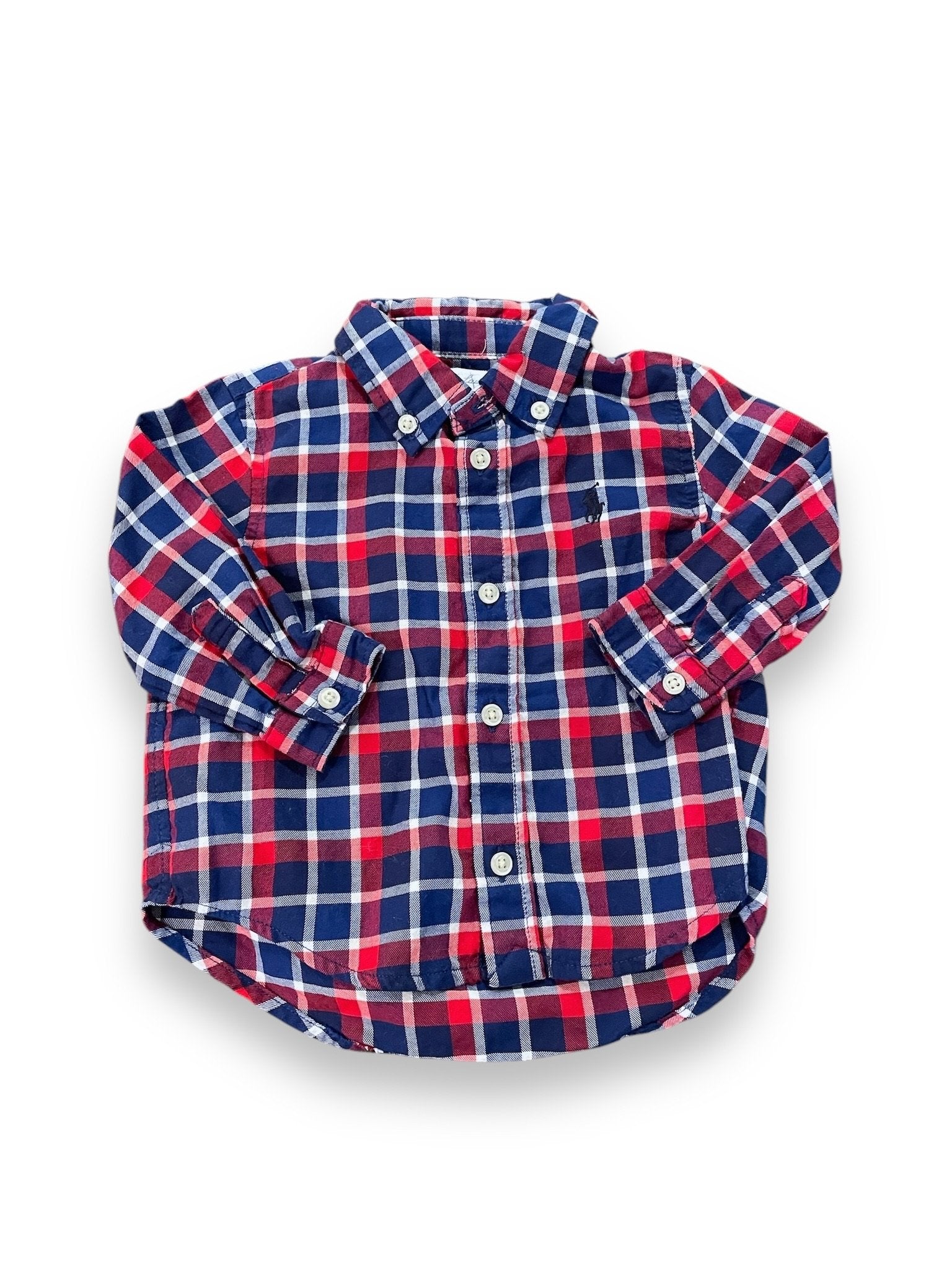 Size 6 month Ralph lauren navy/red/white plaid button up Default Title / 6 month / Boy