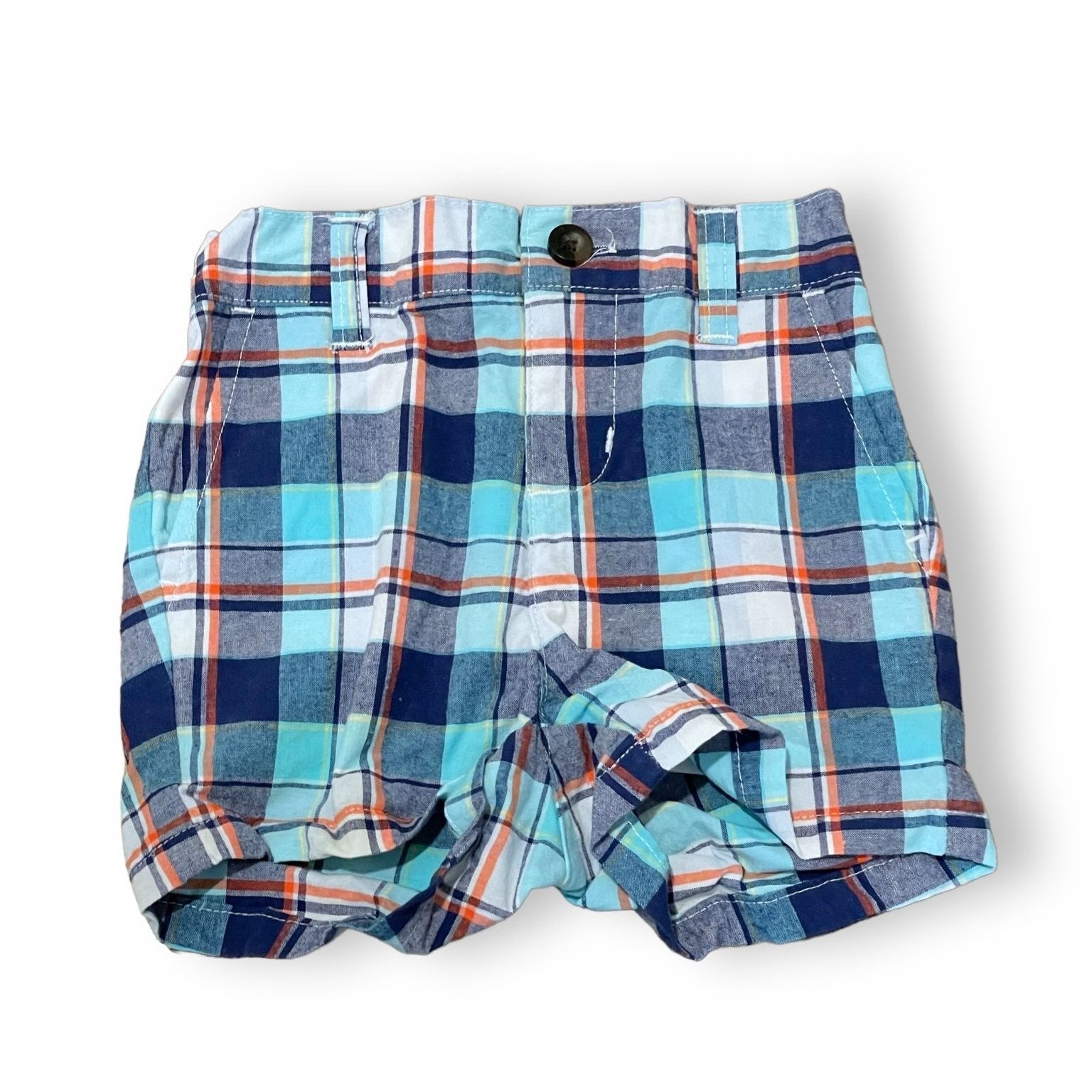 Size 6-12 month Janie and Jack navy/aqua/orange/white plaid shorts Default Title / 6-12 month / Boy