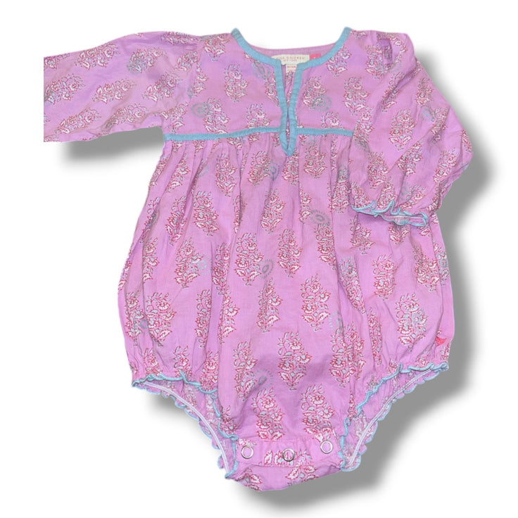 Size 18-24 month Pink Chicken lavender long-sleeve bubble w/ pink/white/teal flowers, teal trim Default Title / 18-24 month / Girl