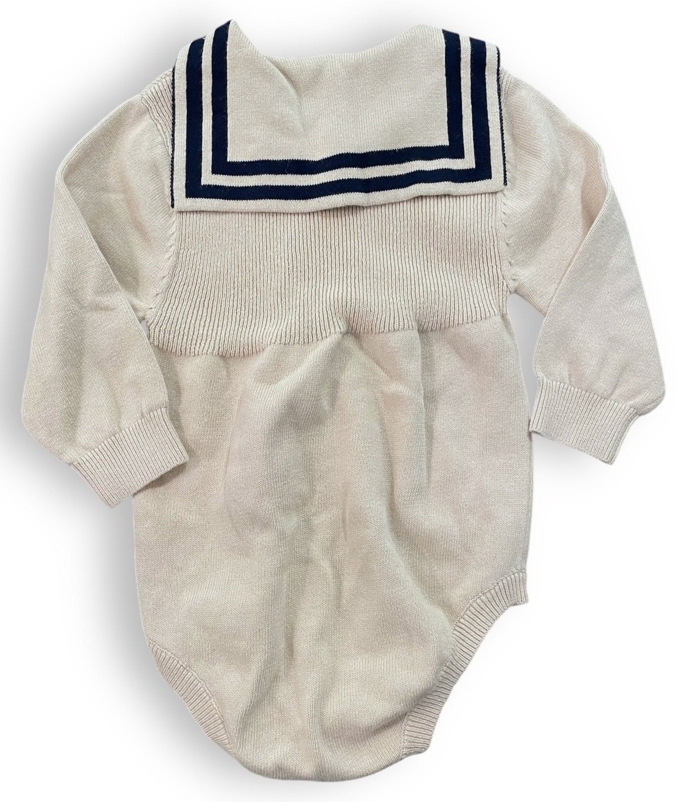 Size 9 month cream long sleeve knit bubble with navy stripe on collar Default Title / 9 month / Girl