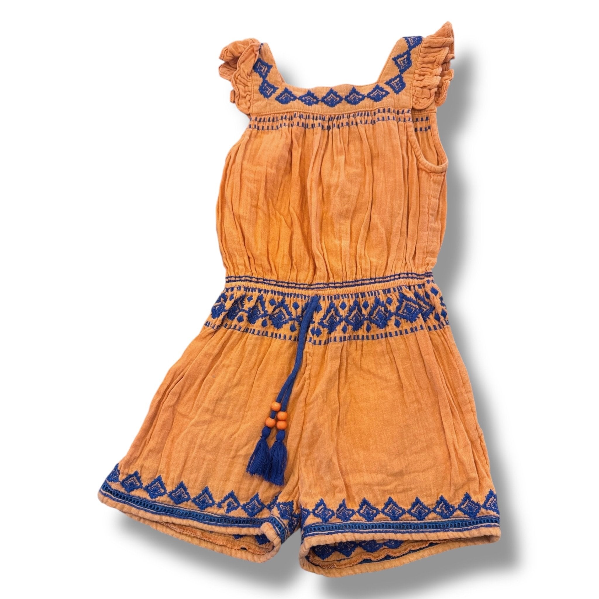 Size 8 Mer St. Barth orange and navy embroidered romper Default Title / 8 / Girl