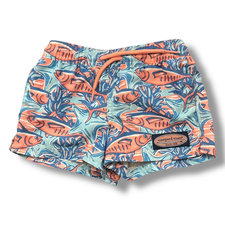 Size 3-6 month Vineyard Vines blue and coral pink fish swim trunks Default Title / 3-6 month / Boy