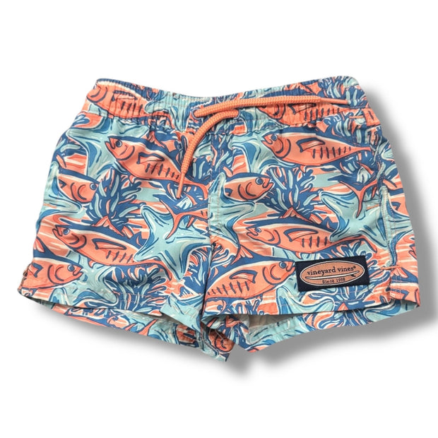 Size 3-6 month Vineyard Vines blue and coral pink fish swim trunks Default Title / 3-6 month / Boy