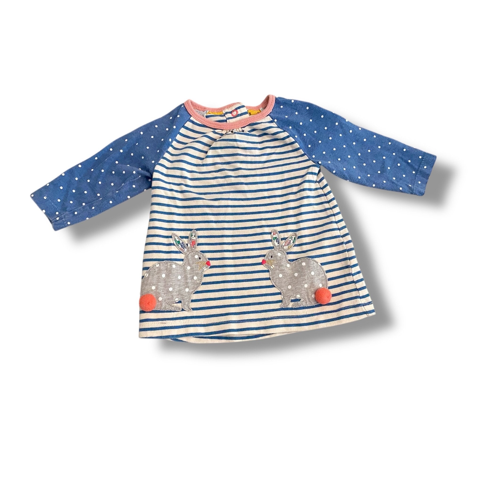 Size 0-3 month Boden blue and white striped long sleeve shirt with bunny appliques Default Title / 0-3 month / Girl