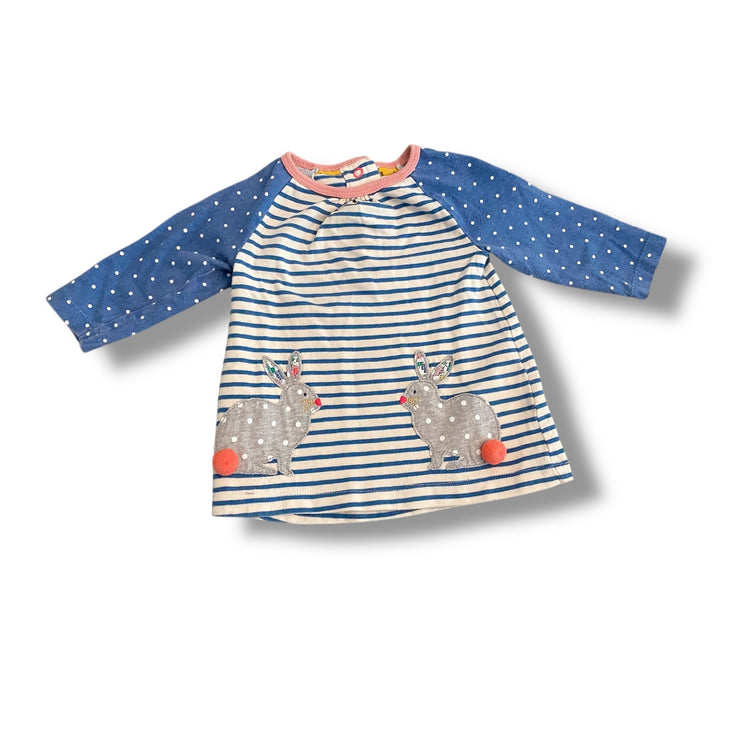 Size 0-3 month Boden blue and white striped long sleeve shirt with bunny appliques Default Title / 0-3 month / Girl