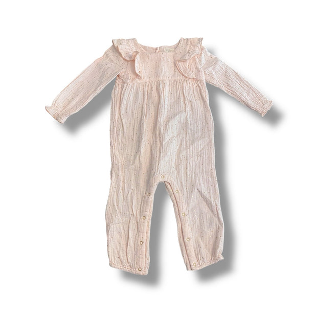 Size 18-24 month Albetta light pink long romper with metallic gold stars Default Title / 18-24 month / Boy