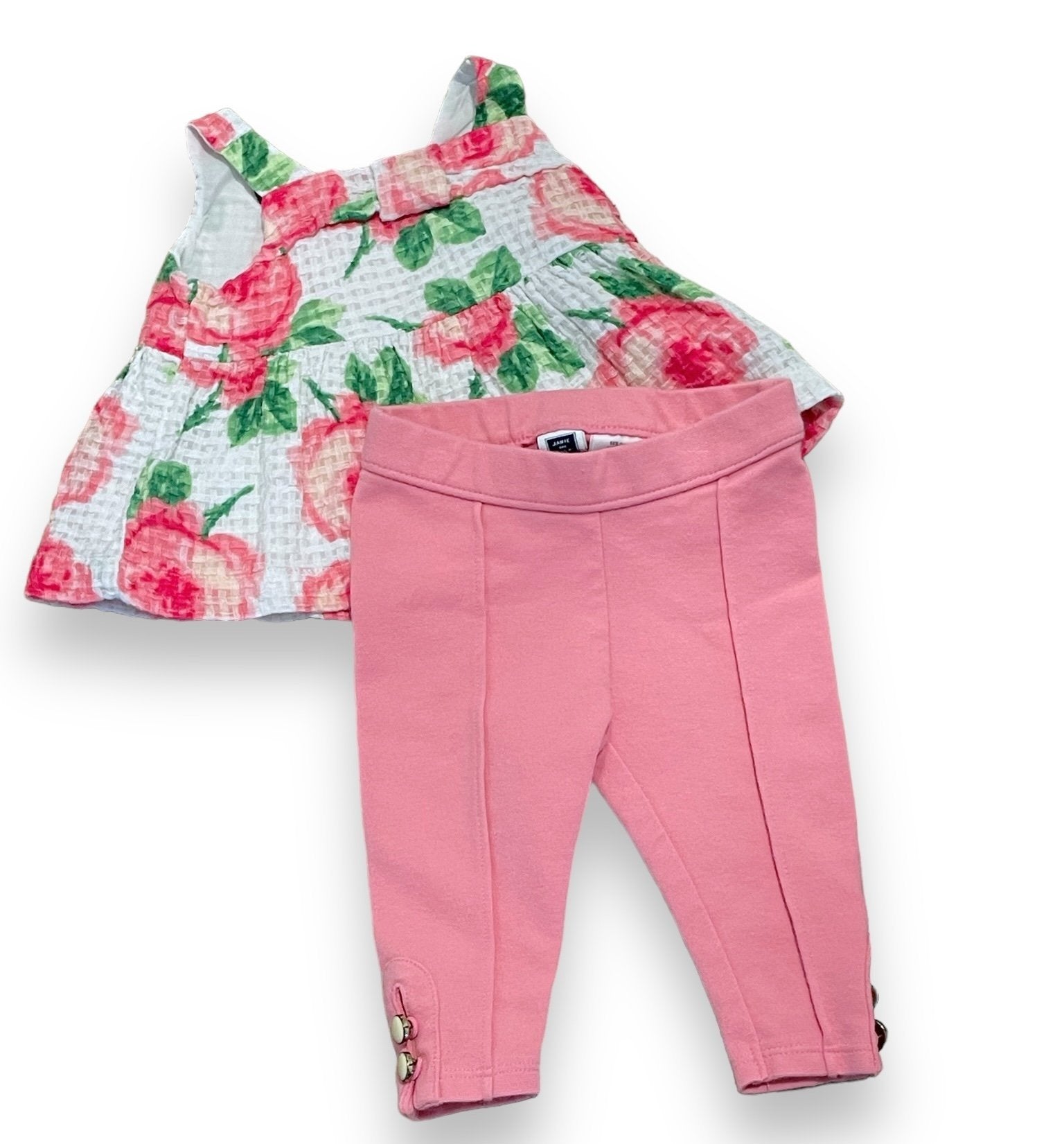Size 3-6 month Janie and Jack pink/green/white muslin tank and pink leggings set Default Title / 3-6 month / Girl