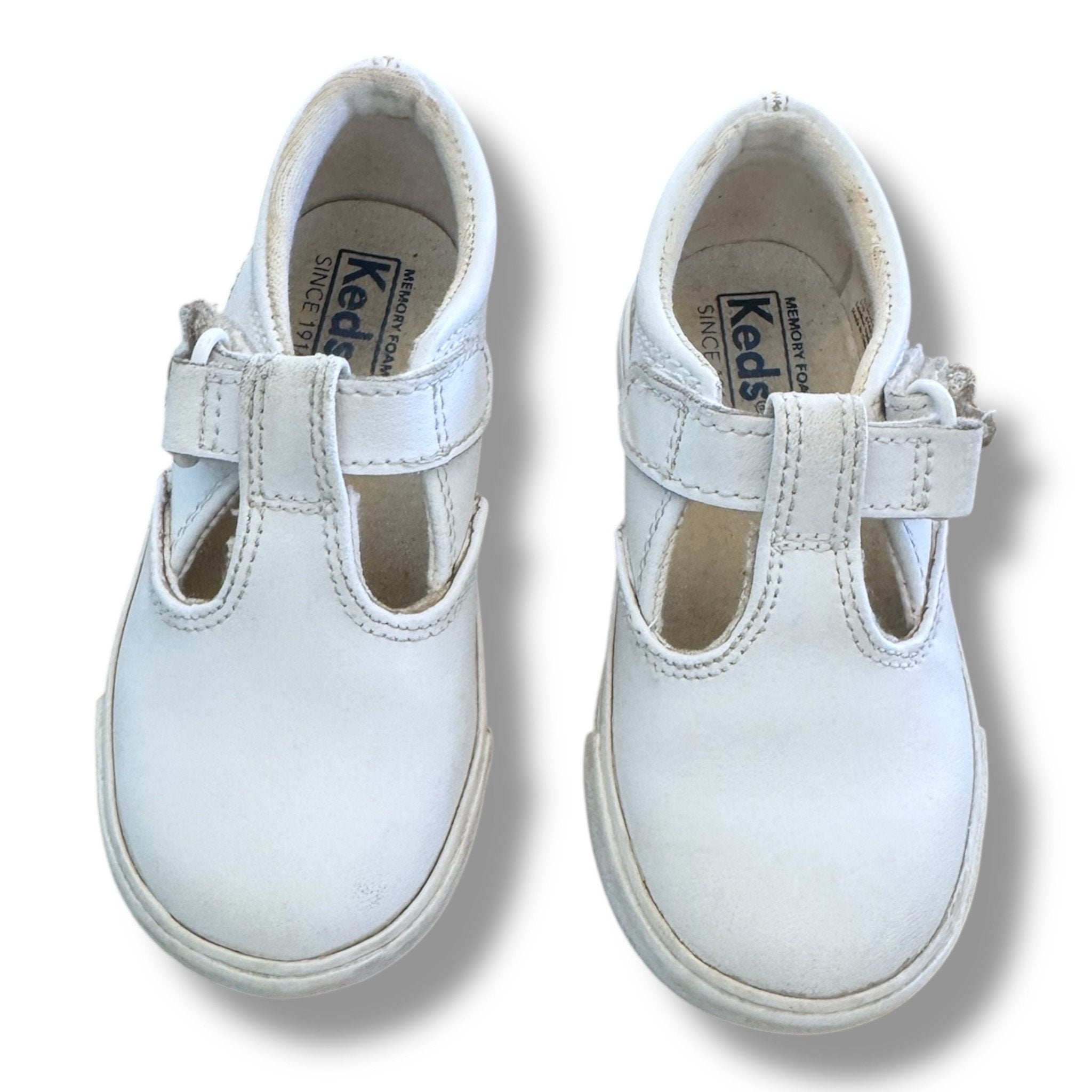 Size 7 toddler Keds white leather with velcro strap- light wear Default Title / 7 / -