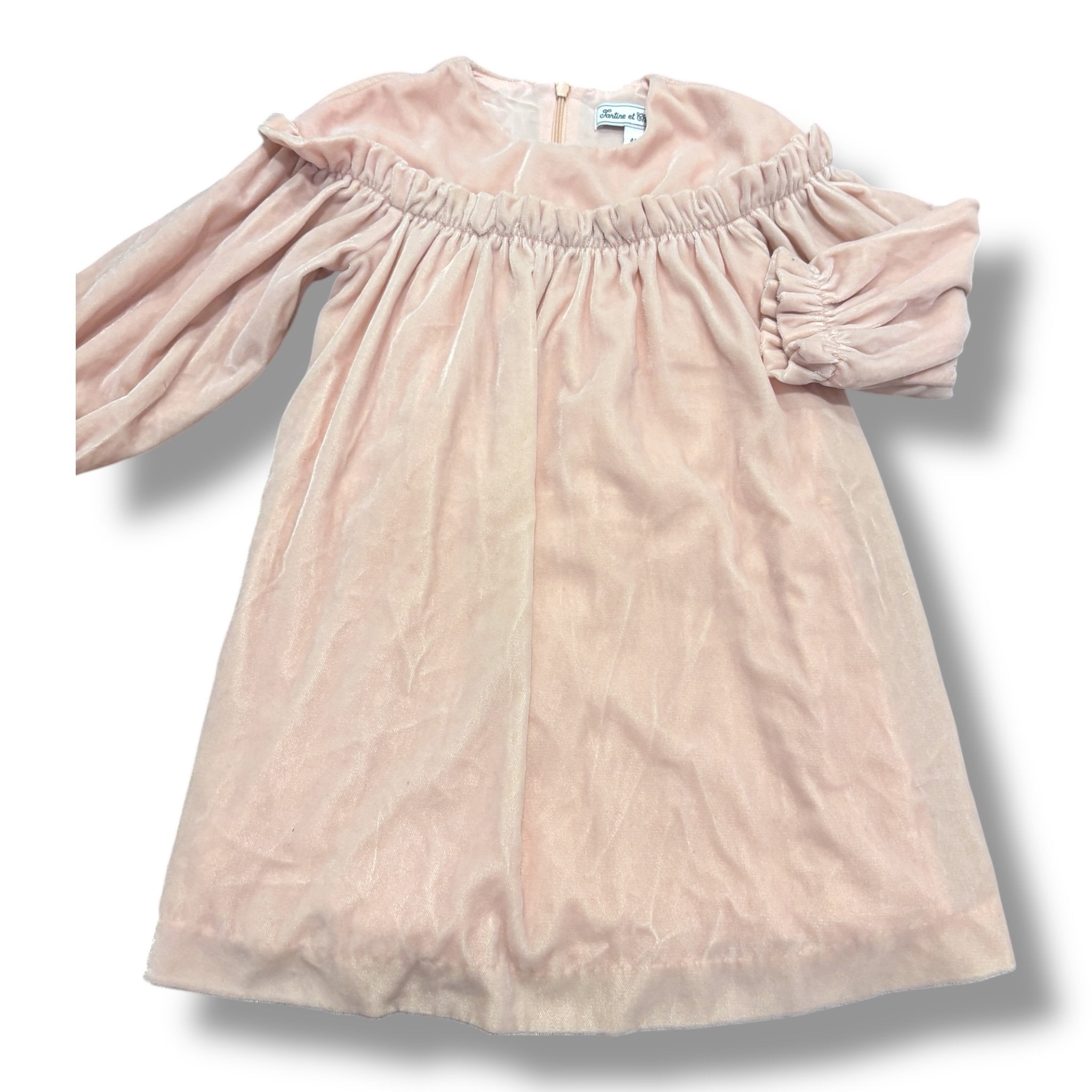 Size 4 Tartine et Chocolat light pink velvet long sleeve dress Default Title / 4 / Girl