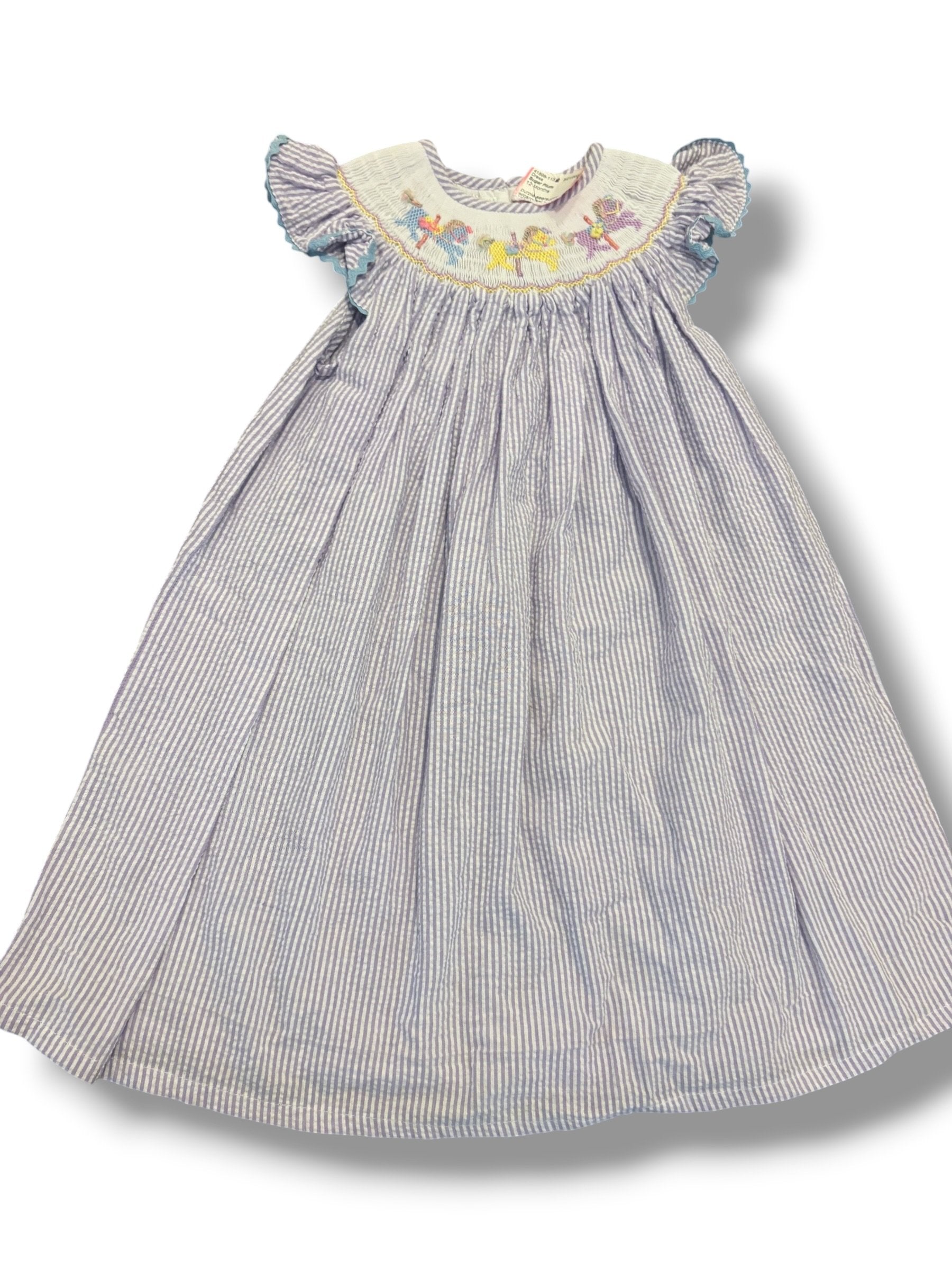Size 12 month Sugar Plum purple/white seersucker bishop dress W/ smocked carousel horses NWT Default Title / 12 / Girl