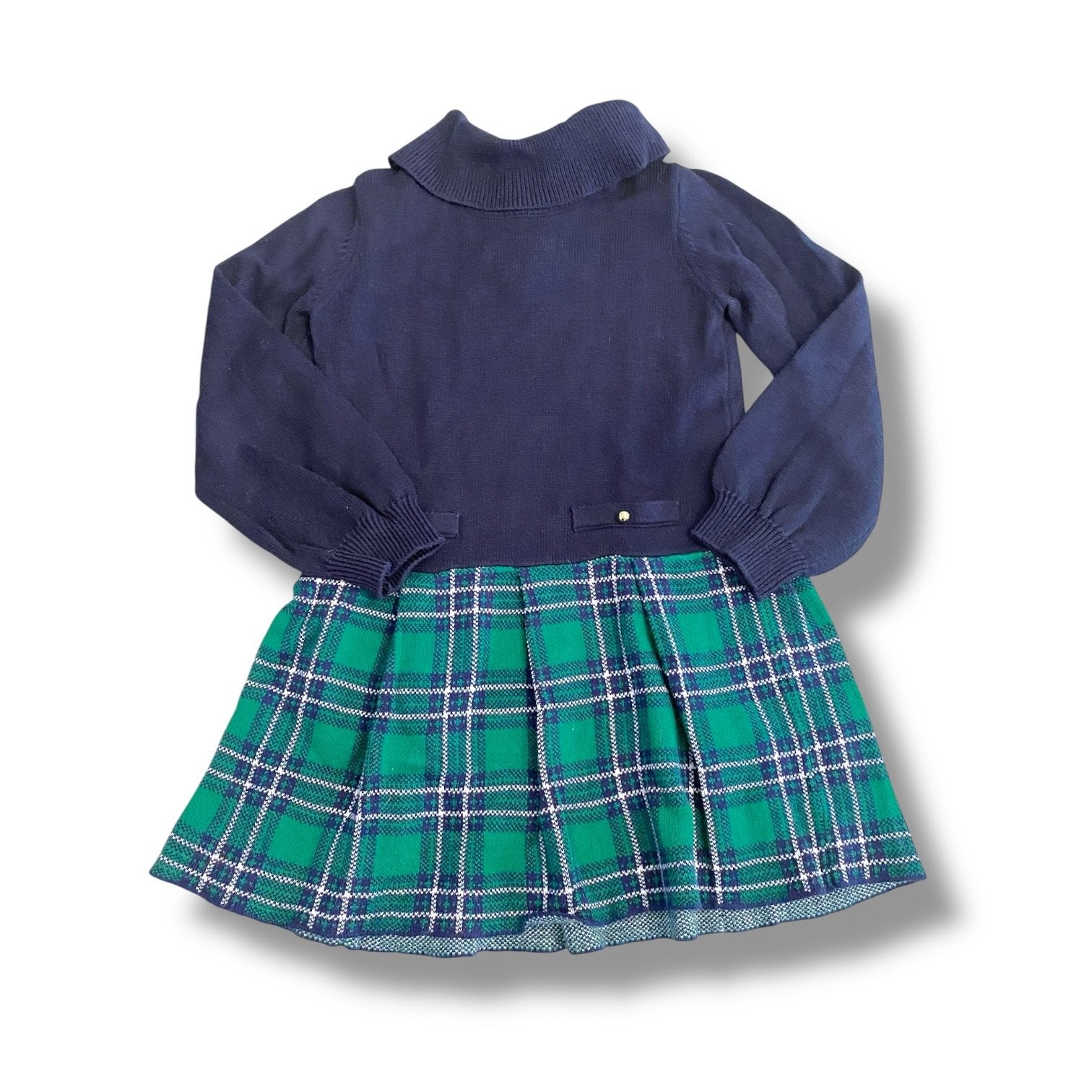 Size 5 Janie and Jack navy sweater dress with green and navy plaid bottom Default Title / 5 / Girl