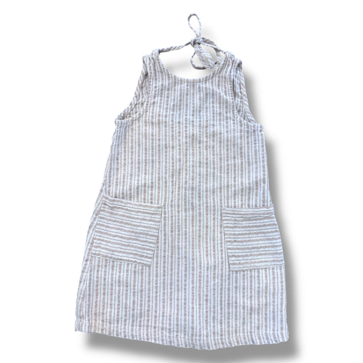 Size 3-4 Of One Sea linen beige stripe tank coverup with tie back Default Title / 4-Mar / Girl
