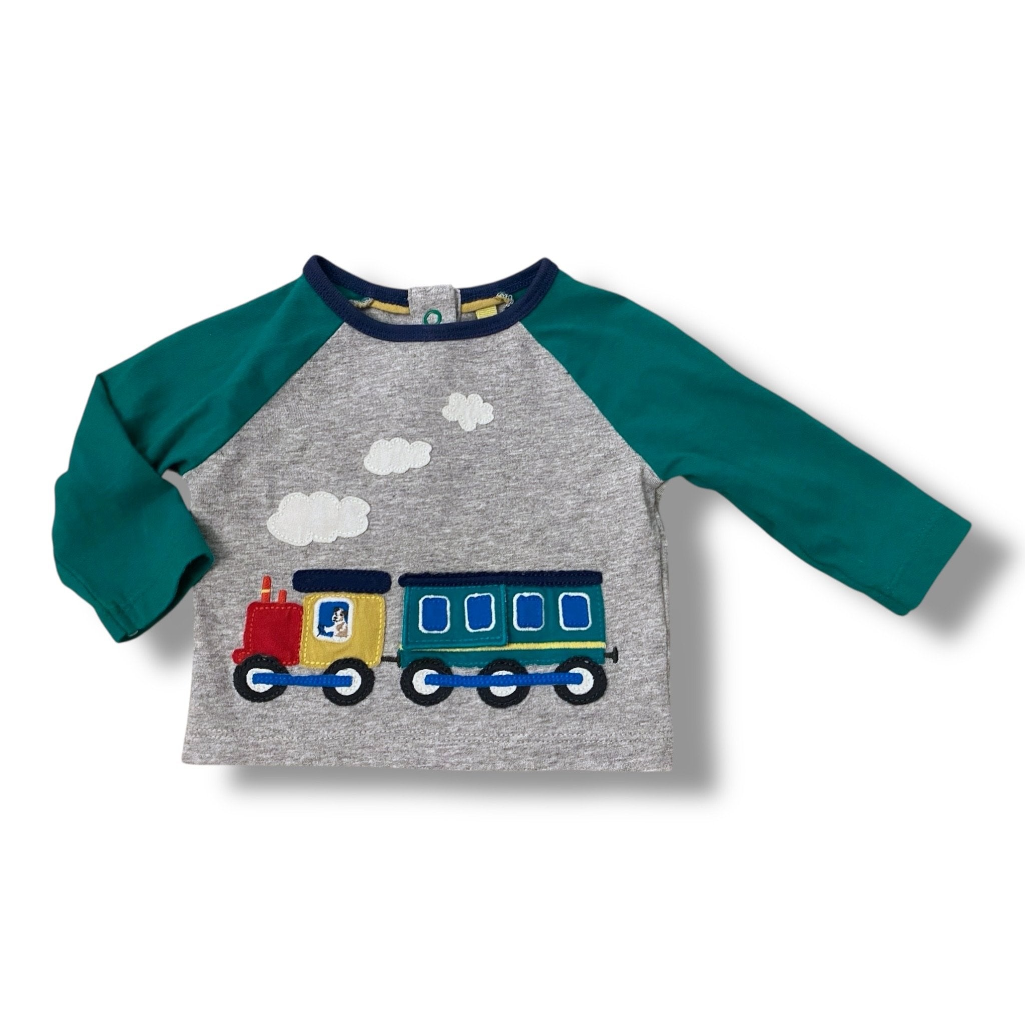 Size 0-3 month Boden gray train shirt with green sleeves Default Title / 0-3 month / Boy