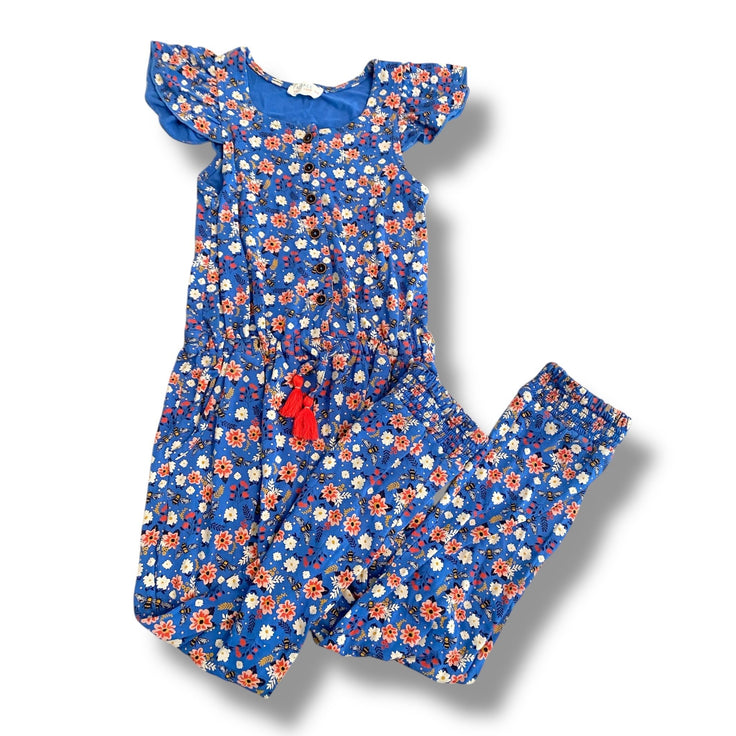 Size 5-6 Fat Face blue floral jumpsuit with red tassel at waist Default Title / 6-May / Girl