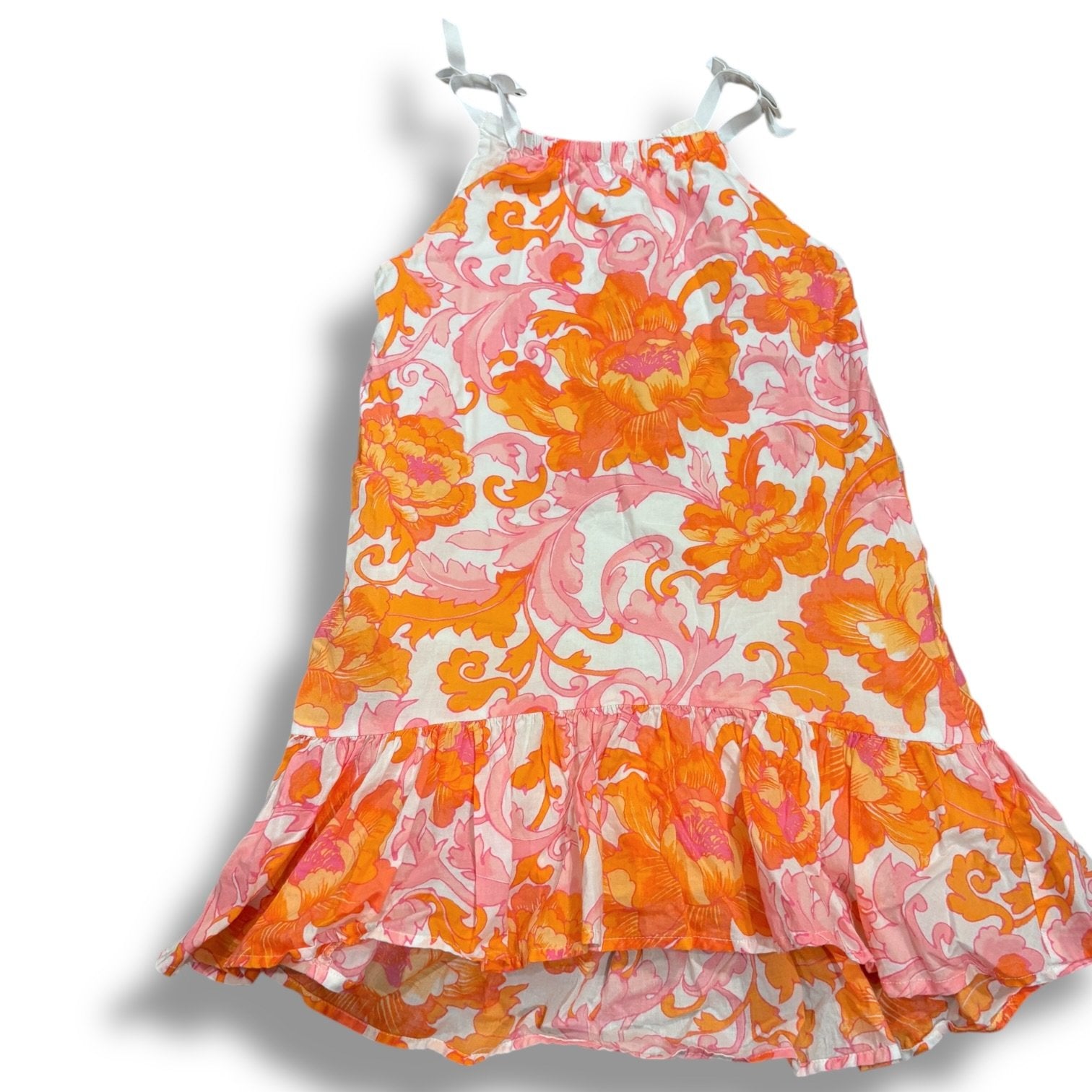 Size 5 Janie and Jack orange floral tank dress, ruffle bottom Default Title / 5 / Girl