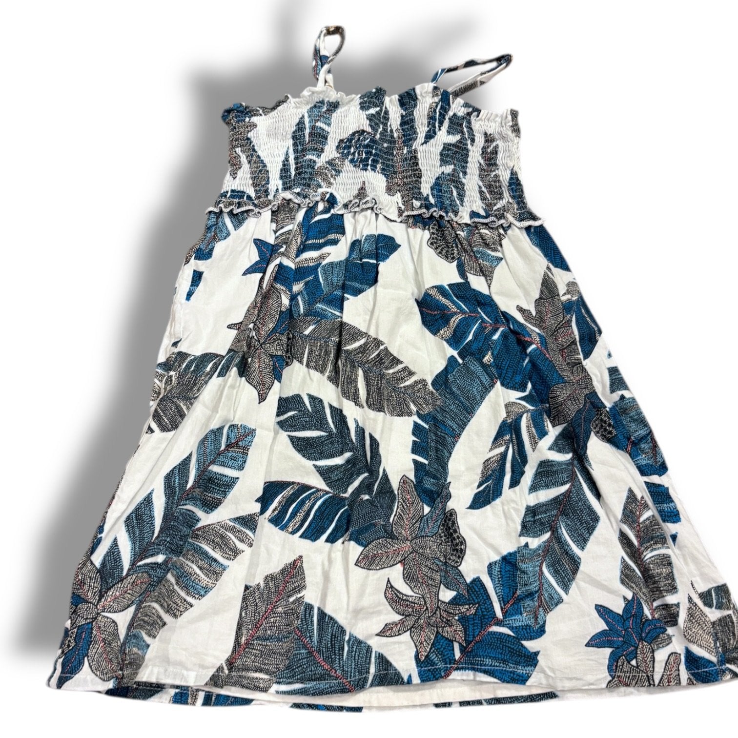 Size XS Tory Richard navy and black leaf dress with smocking on top Default Title / XS / -