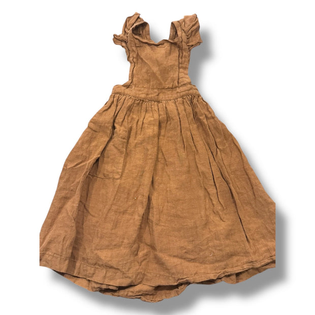 SIze 3-4 The Simple Folk brown linen dress with criscross back Default Title / 4-Mar / Girl
