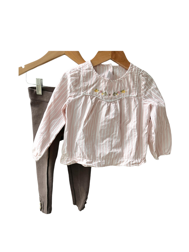 Size 2 Janie and Jack pink and white stripe top and brown leggings with gold buttons Default Title / 2 / Girl