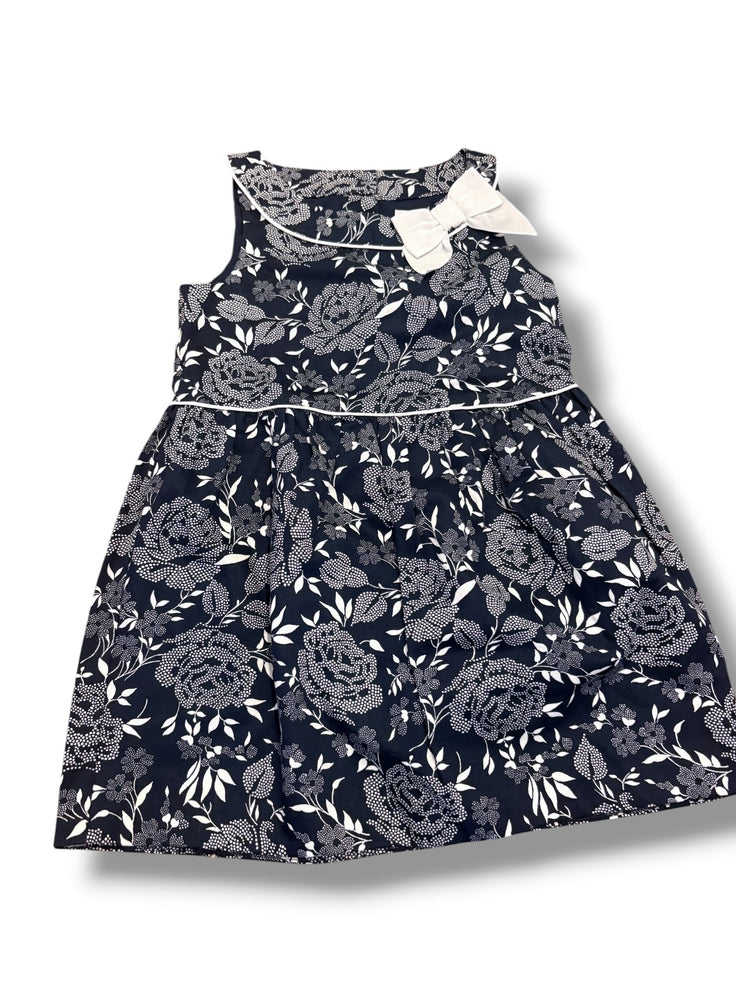 Size 3 Janie and Jack navy/white floral dress w/ white bow at neck Default Title / 3 / Girl