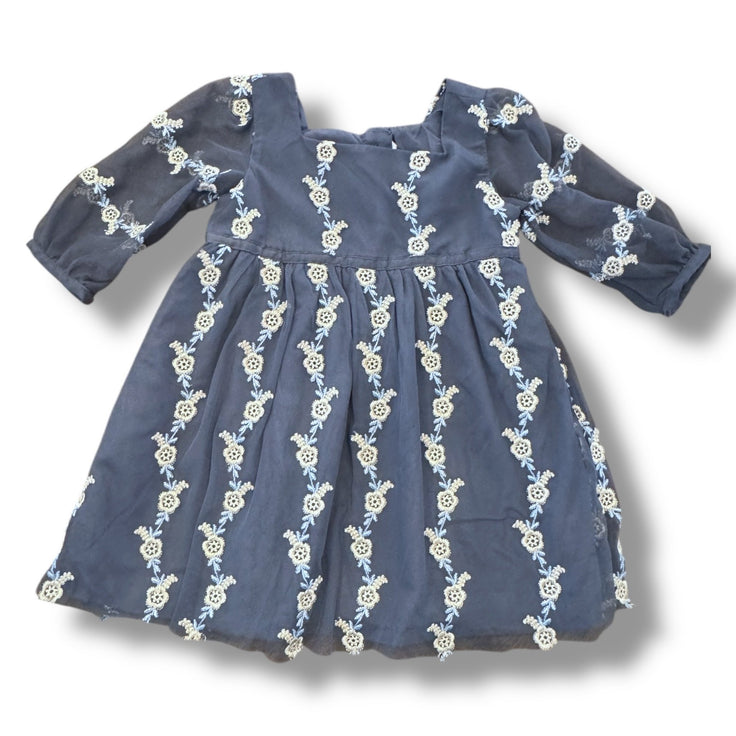 Size 2 Janie and Jack grey/blue floral embroidered tulle dress Default Title / 2 / Girl