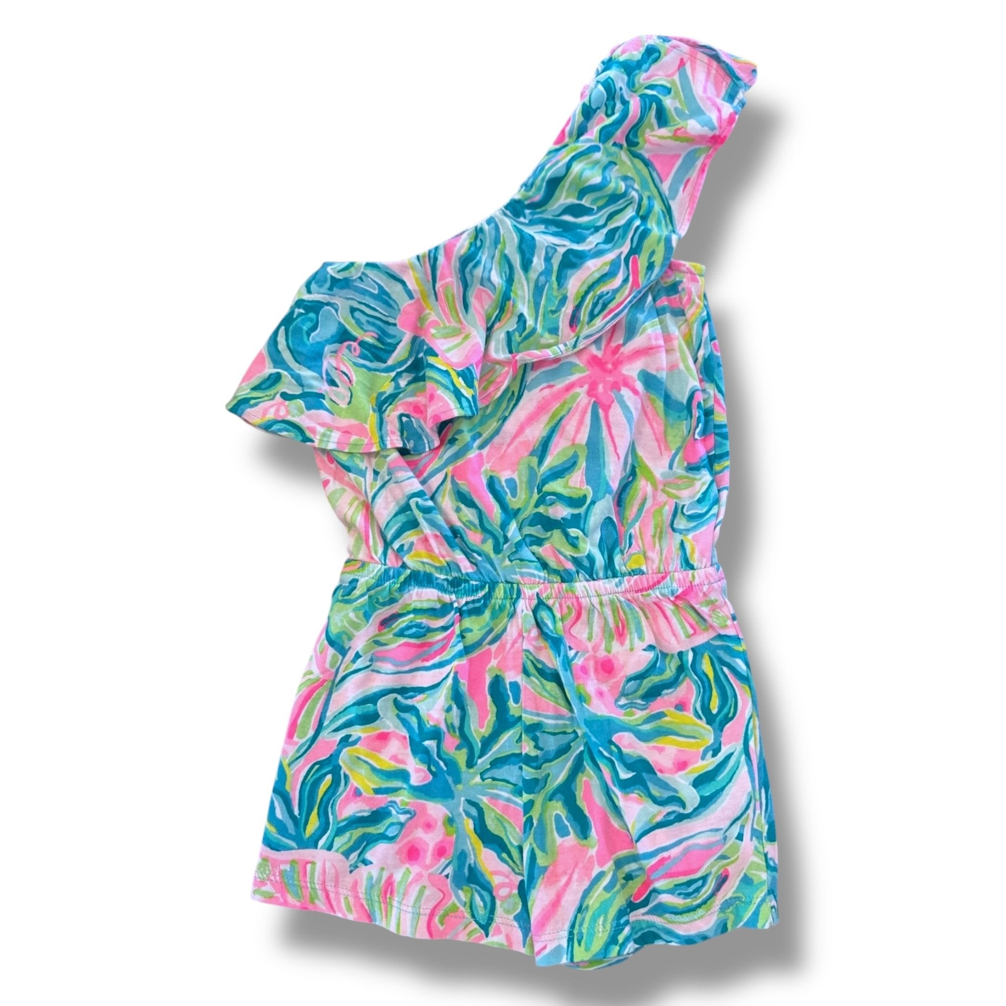 Size 2-3 Lilly Pulitzer pink blue and green one shoulder cotton romper Default Title / 3-Feb / Girl