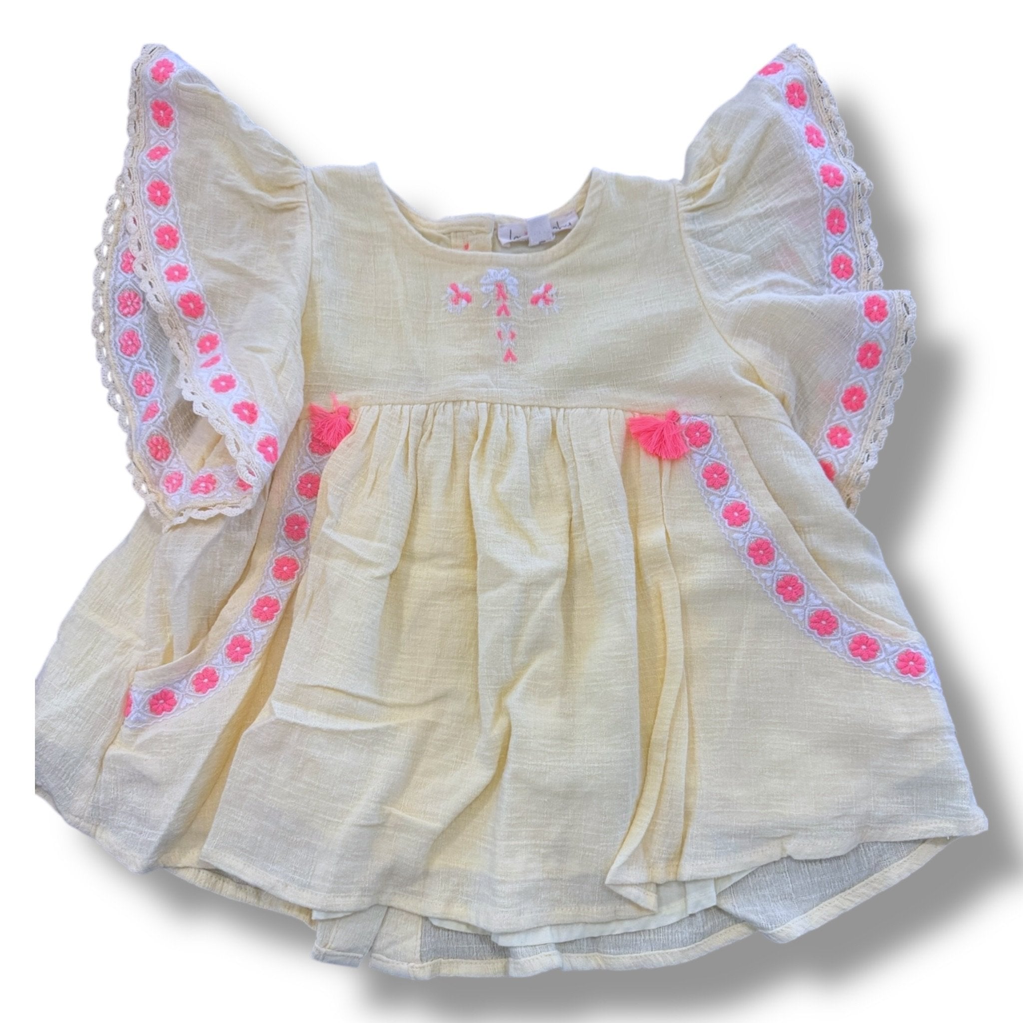Size 24 month Louise Misha yellow and neon pink floral embroidered dress Default Title / 2 / Girl