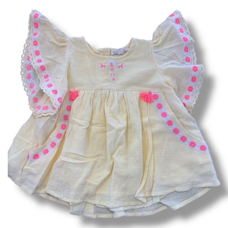 Size 24 month Louise Misha yellow and neon pink floral embroidered dress Default Title / 2 / Girl
