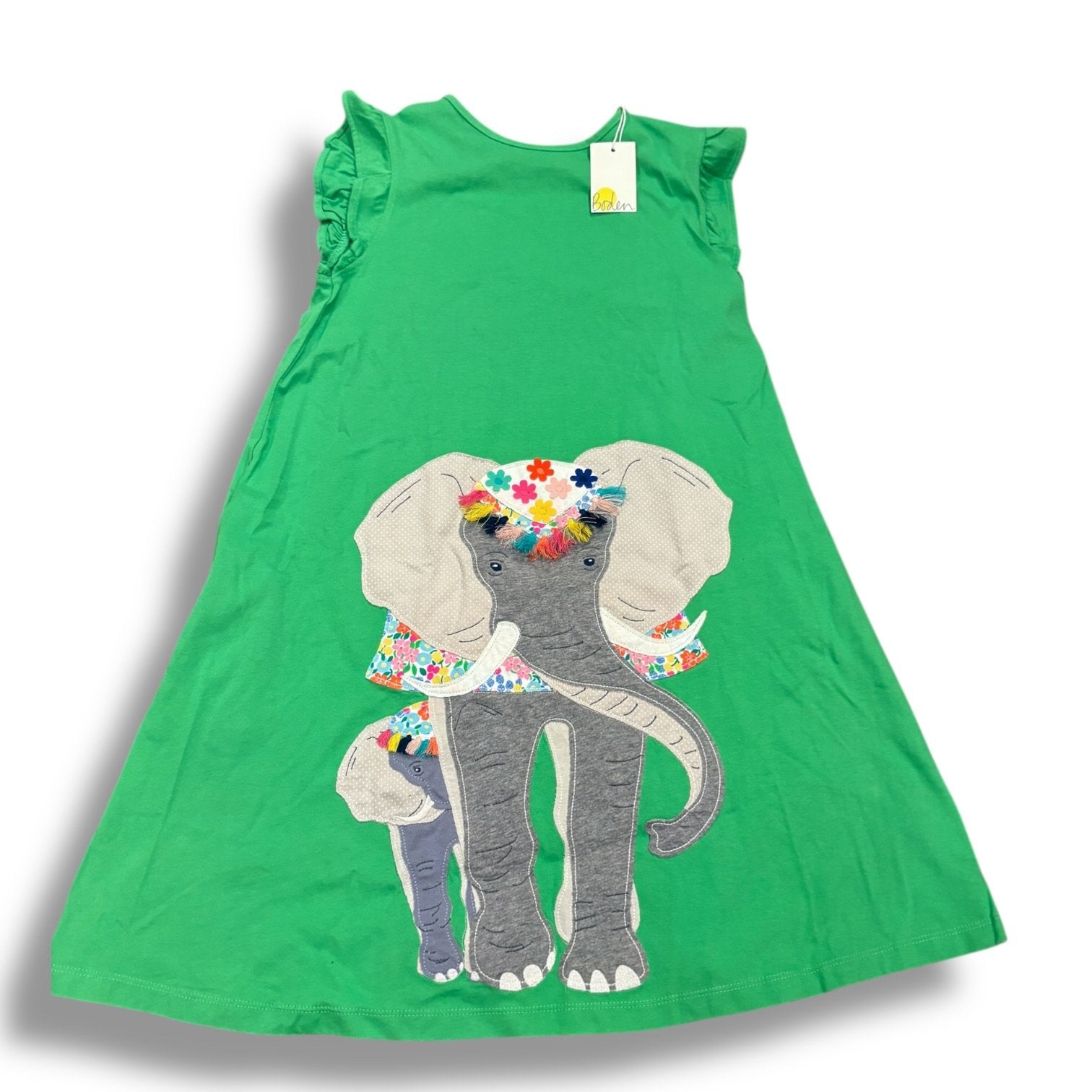 Size 11-12 Boden green short sleeve dress with elephant - NWT Default Title / 12-Nov / Girl