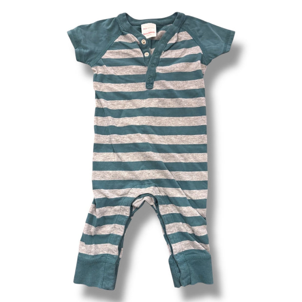 Size 6-12 month Hanna Andersson green and grey stripe short sleeve romper Default Title / 6-12 month / Boy
