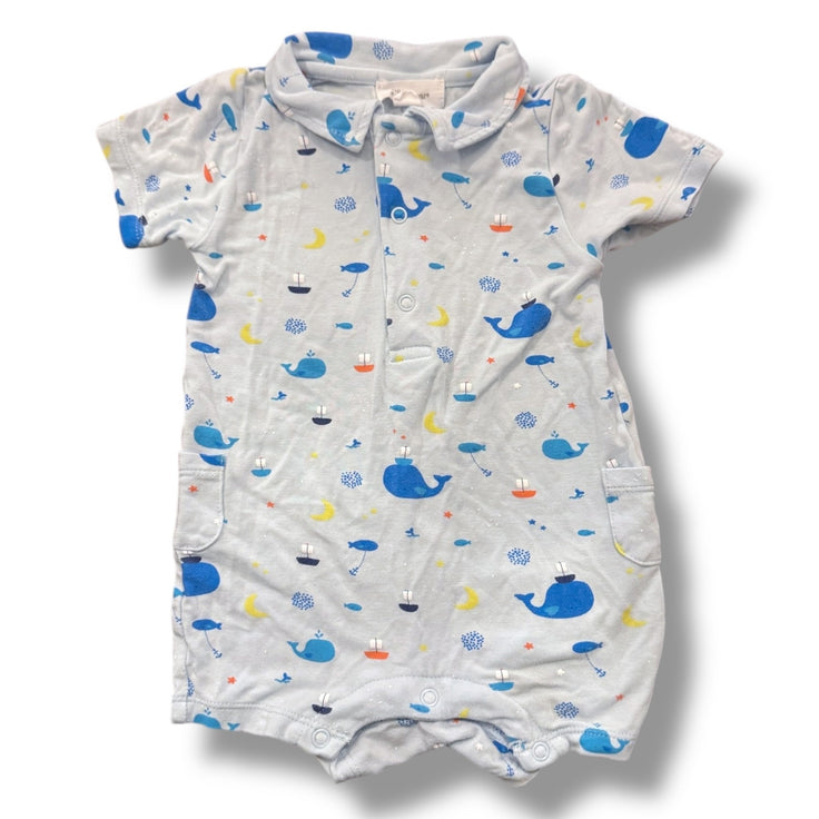 Size 3-6 month Angel Dear blue polo short romper with whales and boats- light pilling Default Title / 3-6 month / Boy